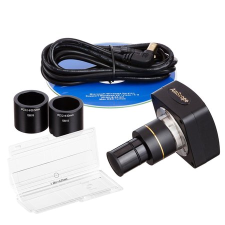 AMSCOPE 10MP USB 2.0 High-speed Color CMOS C-Mount Microscope Camera W/ Reduction Lens and Calibration Slide MU1000-HS